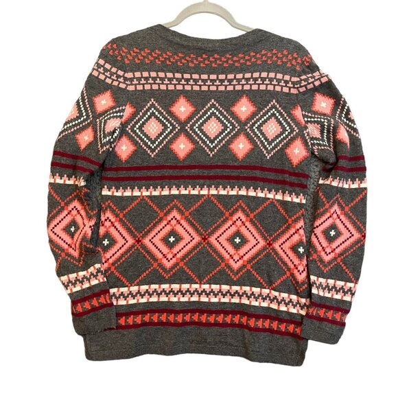 Talbots Lambswool Sweater Womens Small Diamond Argyle Gray Coral Fall Winter - Picture 1 of 7